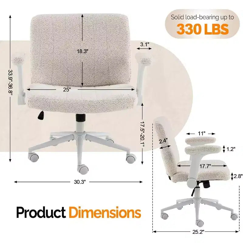 Criss Cross Chair with Adjustable Flip-Up Arms,Cross Legged Chair with Wheels,Extra Wide Office Chair,Desk Chair for Home Office,Vanity