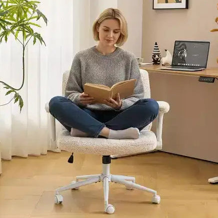Criss Cross Chair with Adjustable Flip-Up Arms,Cross Legged Chair with Wheels,Extra Wide Office Chair,Desk Chair for Home Office,Vanity