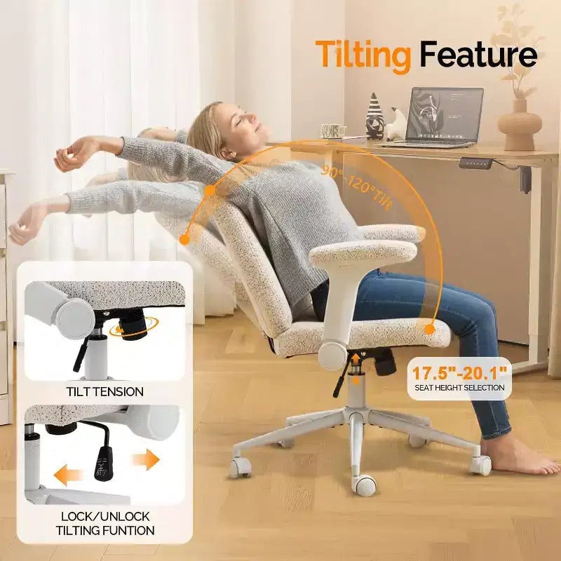 Criss Cross Chair with Adjustable Flip-Up Arms,Cross Legged Chair with Wheels,Extra Wide Office Chair,Desk Chair for Home Office,Vanity