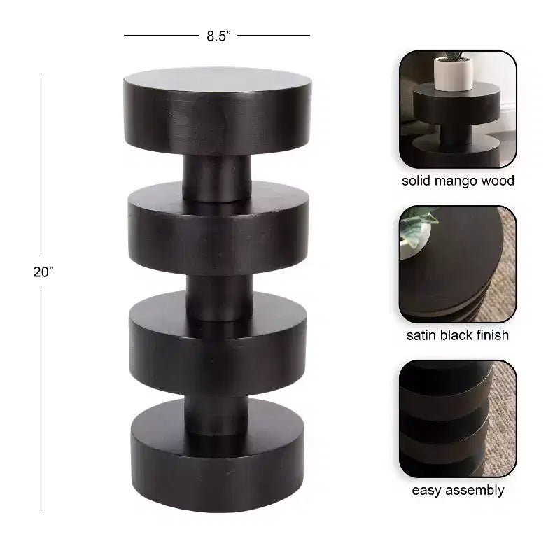 Omar Round Drink Table, Black, 9x9x20