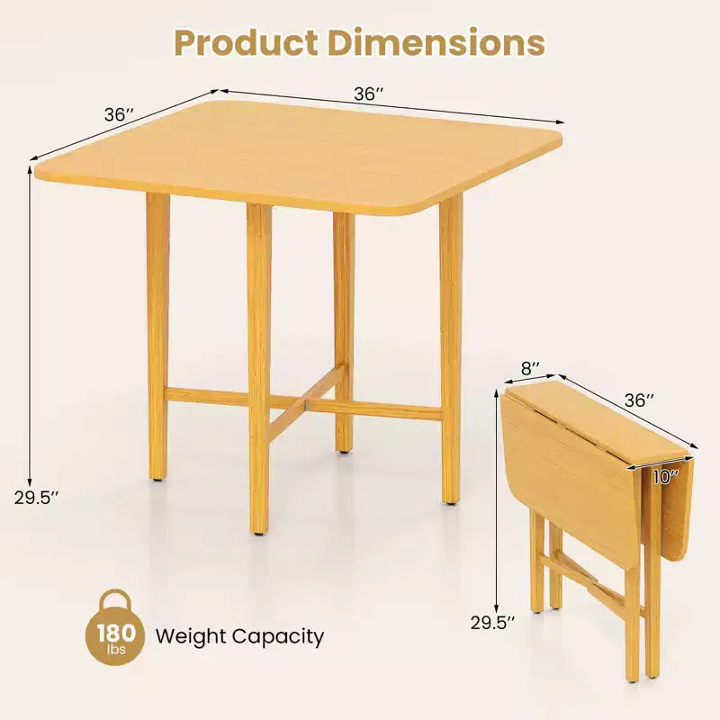 Foldable Dining Table for 2-4 People Extendable Table with Rubber Wood Legs Natural/Brown