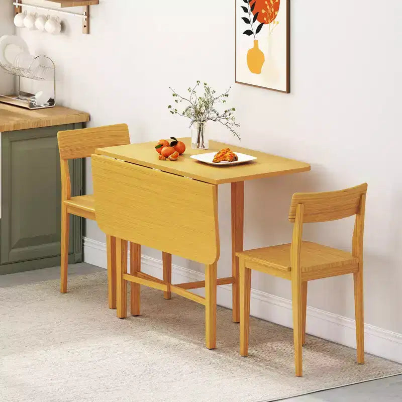 Foldable Dining Table for 2-4 People Extendable Table with Rubber Wood Legs Natural/Brown
