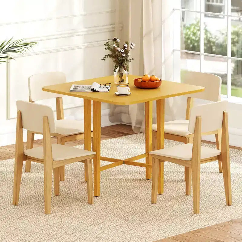 Foldable Dining Table for 2-4 People Extendable Table with Rubber Wood Legs Natural/Brown