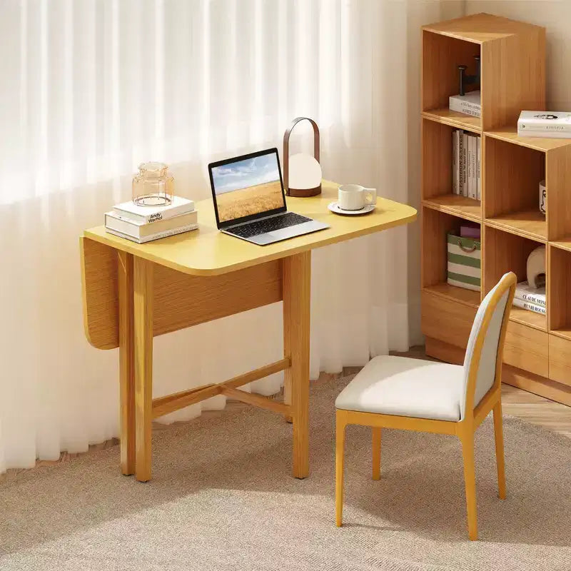Foldable Dining Table for 2-4 People Extendable Table with Rubber Wood Legs Natural/Brown
