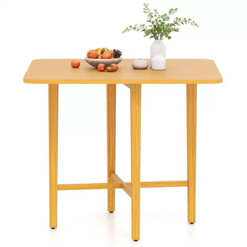Costway Foldable Dining Table for 2-4 People Extendable Table with Rubber Wood Legs Natural/Brown