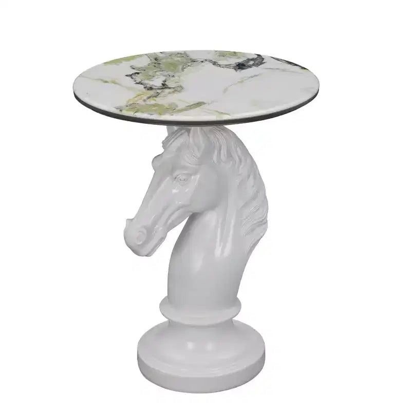 White Horse Head Accent Table, Animal Statue End Table for Living Room