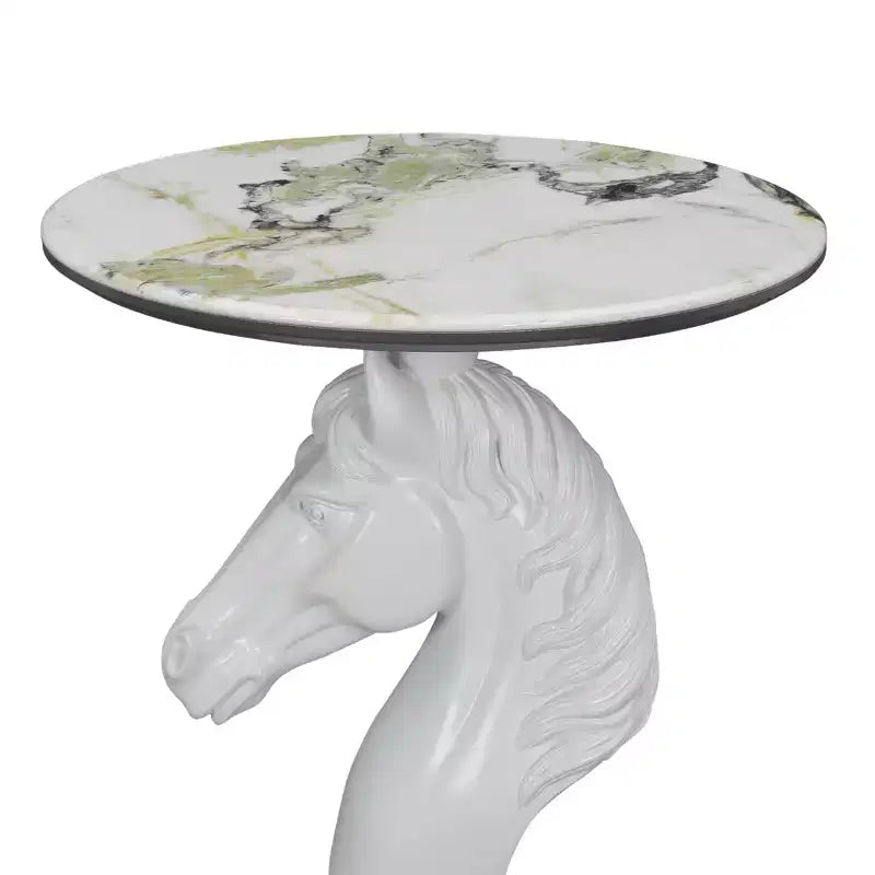 White Horse Head Accent Table, Animal Statue End Table for Living Room