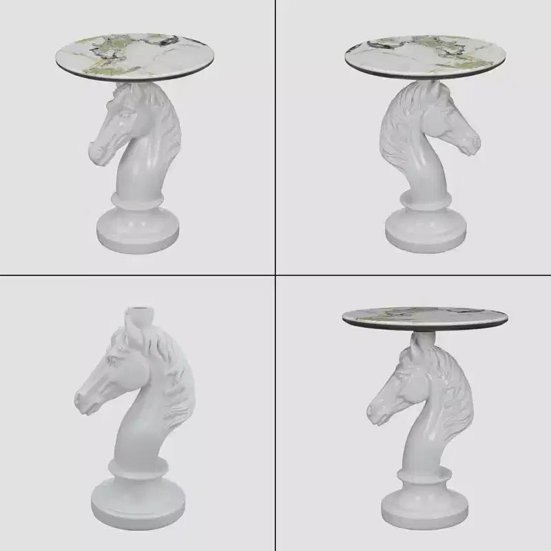 White Horse Head Accent Table, Animal Statue End Table for Living Room