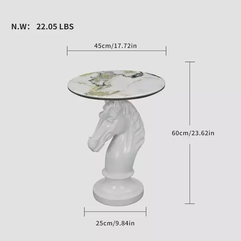 White Horse Head Accent Table, Animal Statue End Table for Living Room