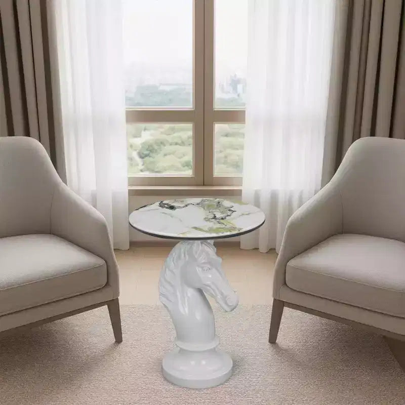 White Horse Head Accent Table, Animal Statue End Table for Living Room