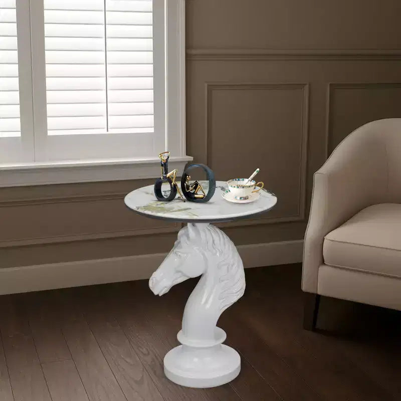 White Horse Head Accent Table, Animal Statue End Table for Living Room