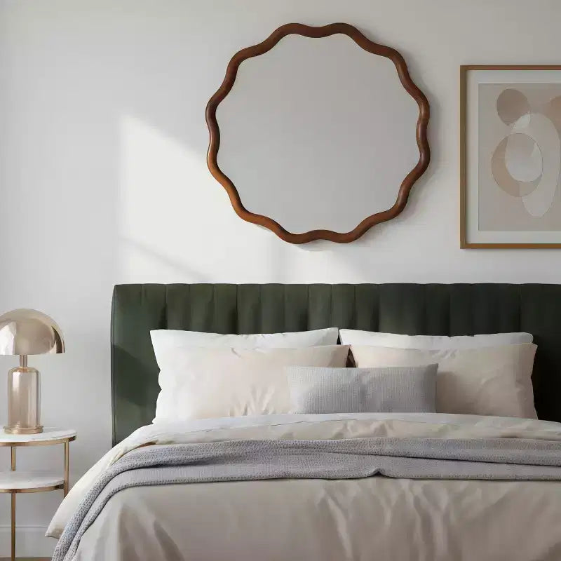 Specchio da Parete Rotondo Decorativo con Design Ondulato, Specchio Moderno d'Accento per Camera da Letto, Bagno, Soggiorno, Ingresso