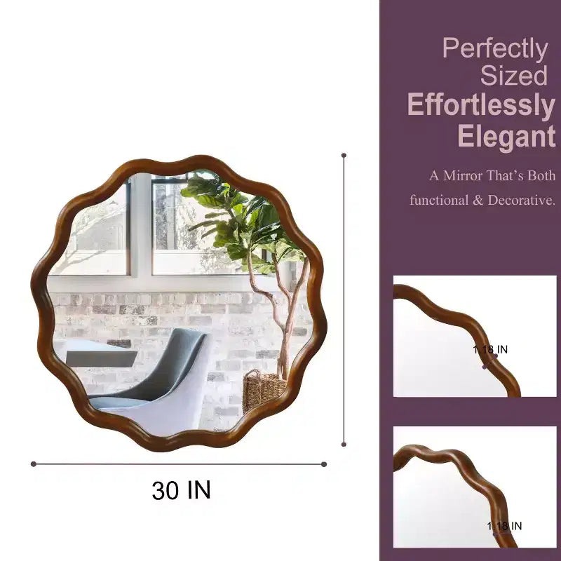 Specchio da Parete Rotondo Decorativo con Design Ondulato, Specchio Moderno d'Accento per Camera da Letto, Bagno, Soggiorno, Ingresso