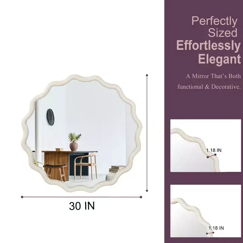 Specchio da Parete Rotondo Decorativo con Design Ondulato, Specchio Moderno d'Accento per Camera da Letto, Bagno, Soggiorno, Ingresso