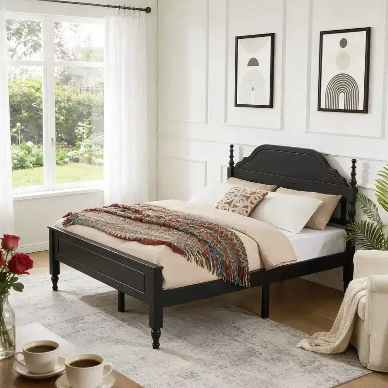 Queen Size Bed Frame with Padded Headboard Insert, Elegant Bedroom Centerpiece