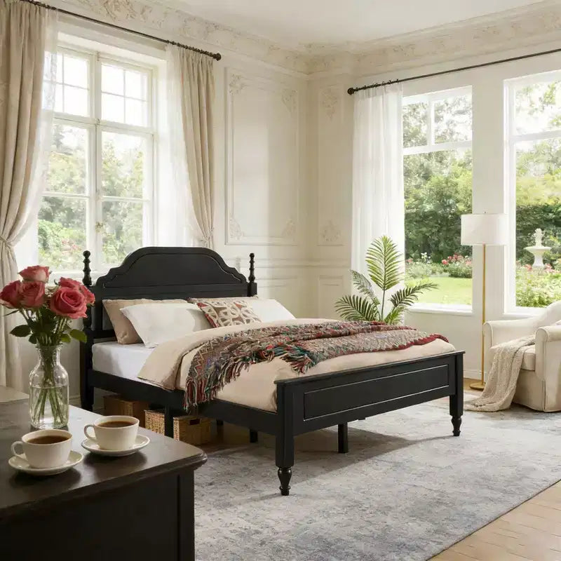 Queen Size Bed Frame with Padded Headboard Insert, Elegant Bedroom Centerpiece
