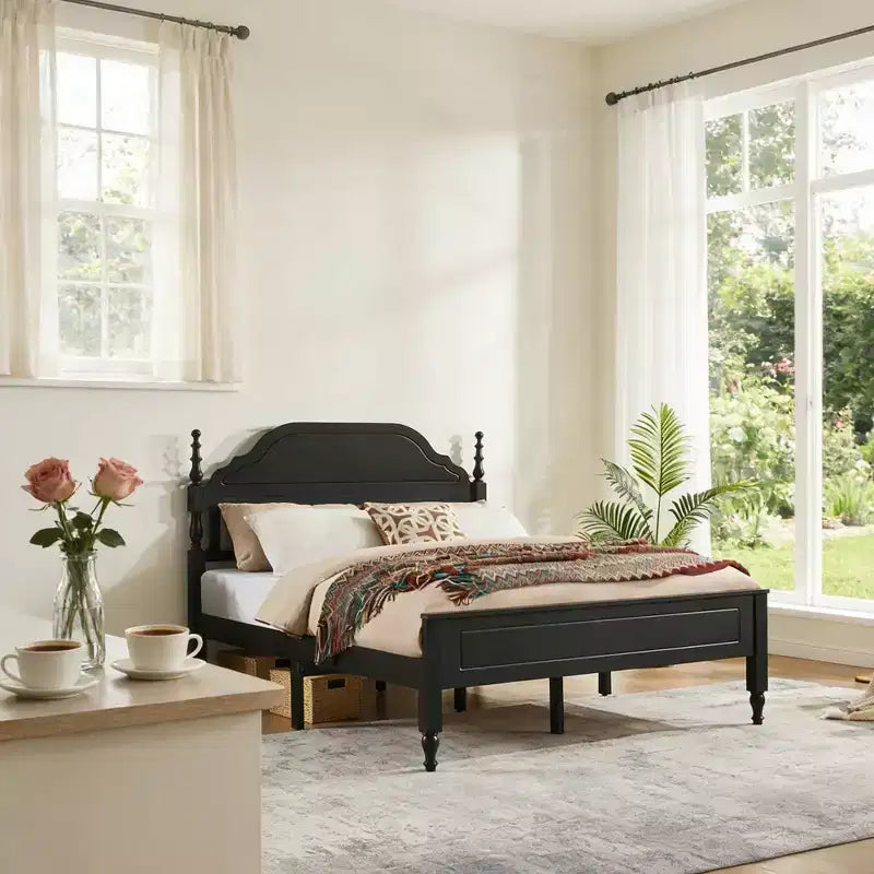 Queen Size Bed Frame with Padded Headboard Insert, Elegant Bedroom Centerpiece