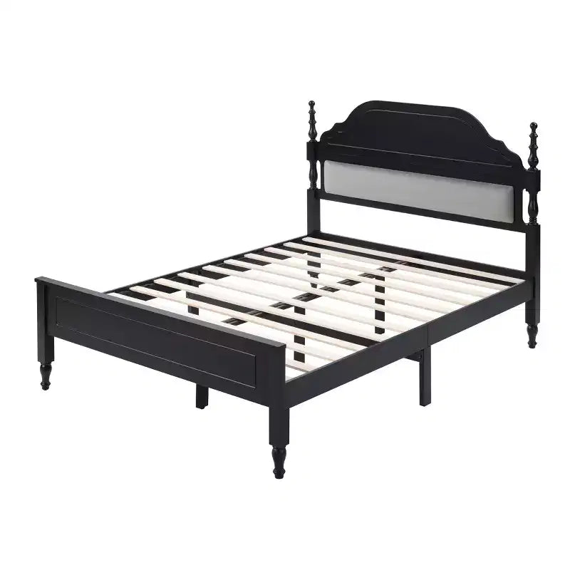 Queen Size Bed Frame with Padded Headboard Insert, Elegant Bedroom Centerpiece