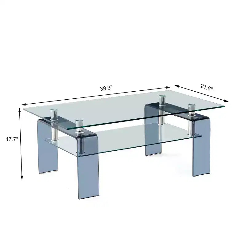 Tempered Glass Coffee Table, 2-Tier Modern Center Table with Storage and Smoke Gray Legs for Living Room