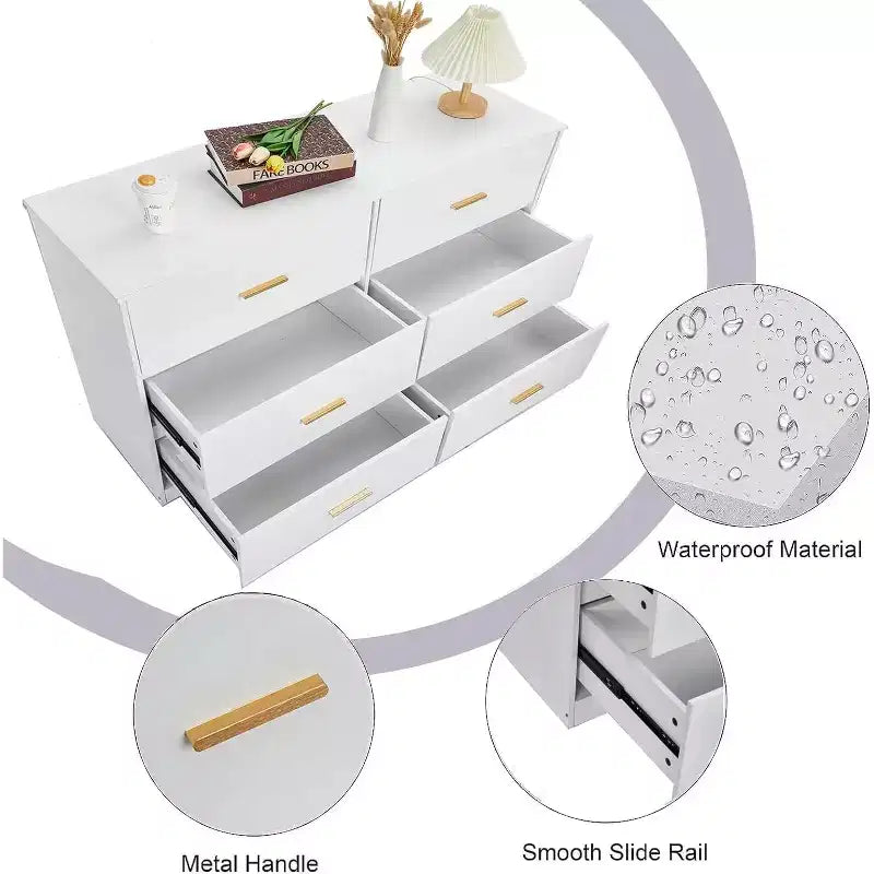 Dresser for Bedroom with 6 Drawers, Chest of Drawers with Metal Handle, Wooden Cabinet Organizer for Home Office