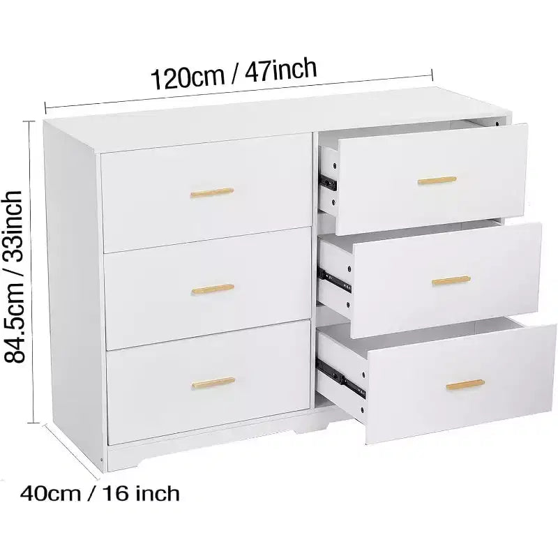 Dresser for Bedroom with 6 Drawers, Chest of Drawers with Metal Handle, Wooden Cabinet Organizer for Home Office