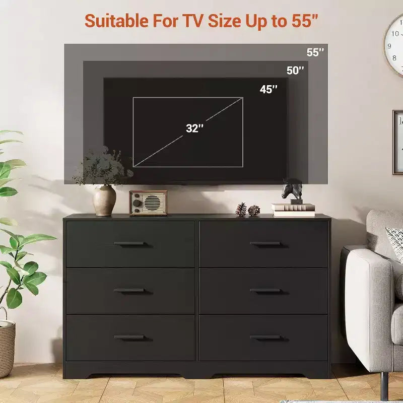 Dresser for Bedroom with 6 Drawers, Chest of Drawers with Metal Handle, Wooden Cabinet Organizer for Home Office