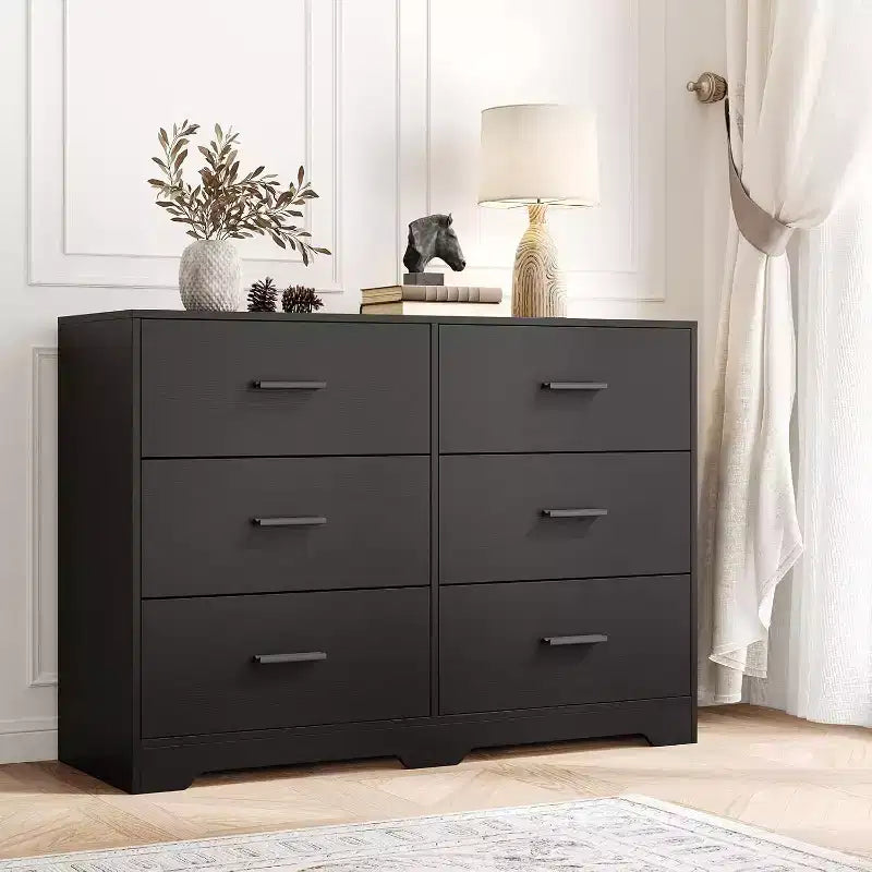 Dresser for Bedroom with 6 Drawers, Chest of Drawers with Metal Handle, Wooden Cabinet Organizer for Home Office