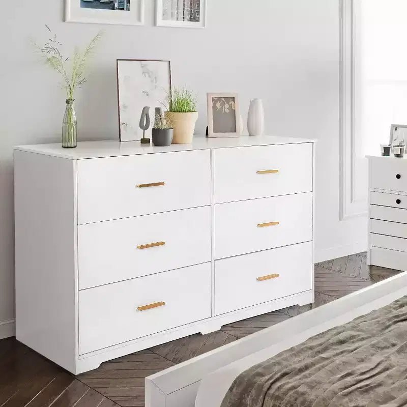 Dresser for Bedroom with 6 Drawers, Chest of Drawers with Metal Handle, Wooden Cabinet Organizer for Home Office