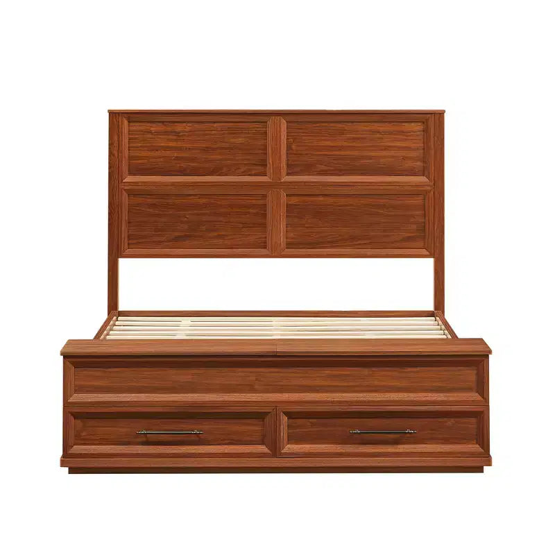 Queen/King Platform Bed Frame with Drawers, Storage Bench & 3D Geometric Headboard