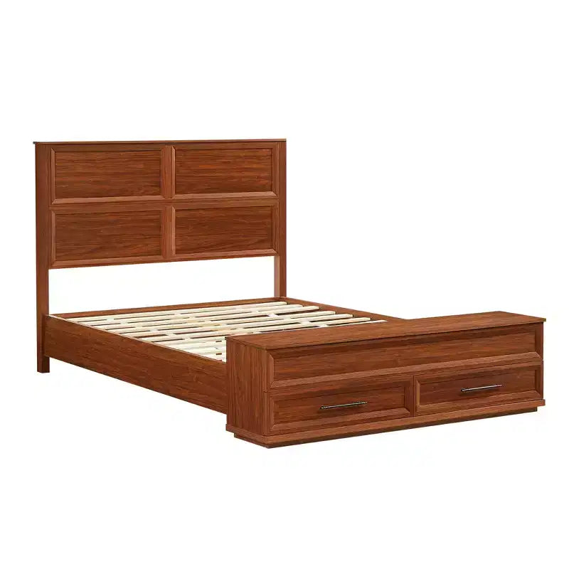 Queen/King Platform Bed Frame with Drawers, Storage Bench & 3D Geometric Headboard