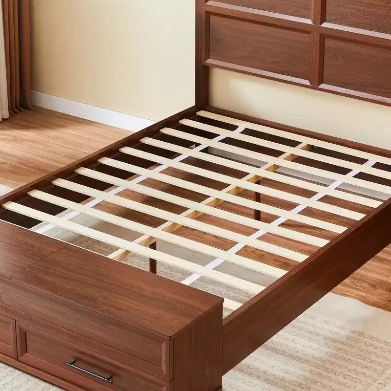 Queen/King Platform Bed Frame with Drawers, Storage Bench & 3D Geometric Headboard
