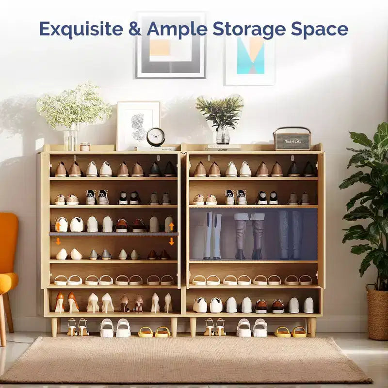 31.6 Inch 2 Door 1 Panel 1 Shelf Conical Leg Slatted Shoe Cabinet