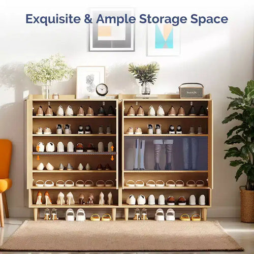 31.6 Inch 2 Door 1 Panel 1 Shelf Conical Leg Slatted Shoe Cabinet