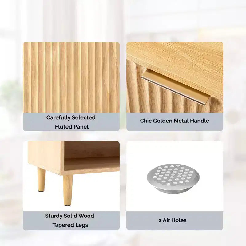 31.6 Inch 2 Door 1 Panel 1 Shelf Conical Leg Slatted Shoe Cabinet