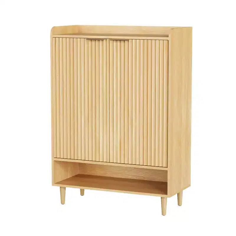 31.6 Inch 2 Door 1 Panel 1 Shelf Conical Leg Slatted Shoe Cabinet