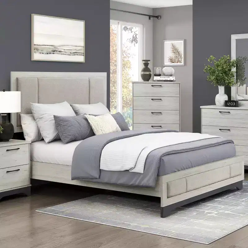 Harper Contemporary Wood Platform Bed with Upholstered Headboard