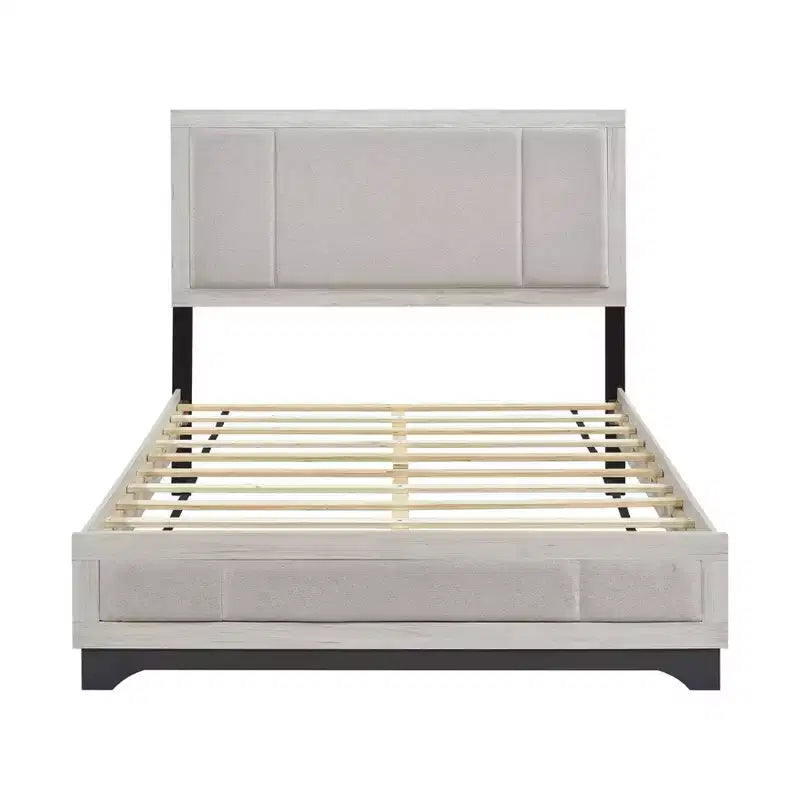 Harper Contemporary Wood Platform Bed with Upholstered Headboard