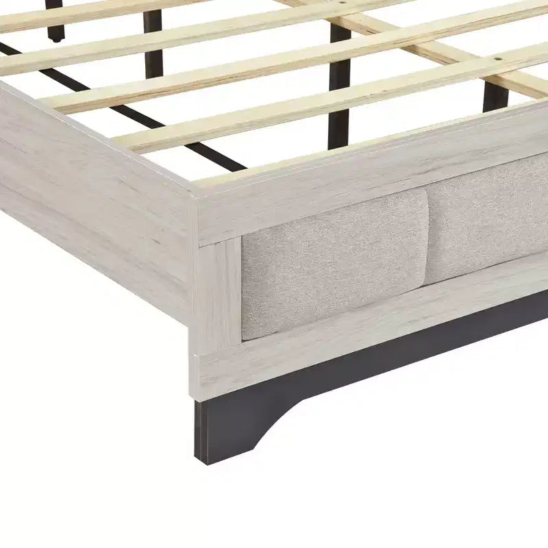 Harper Contemporary Wood Platform Bed with Upholstered Headboard