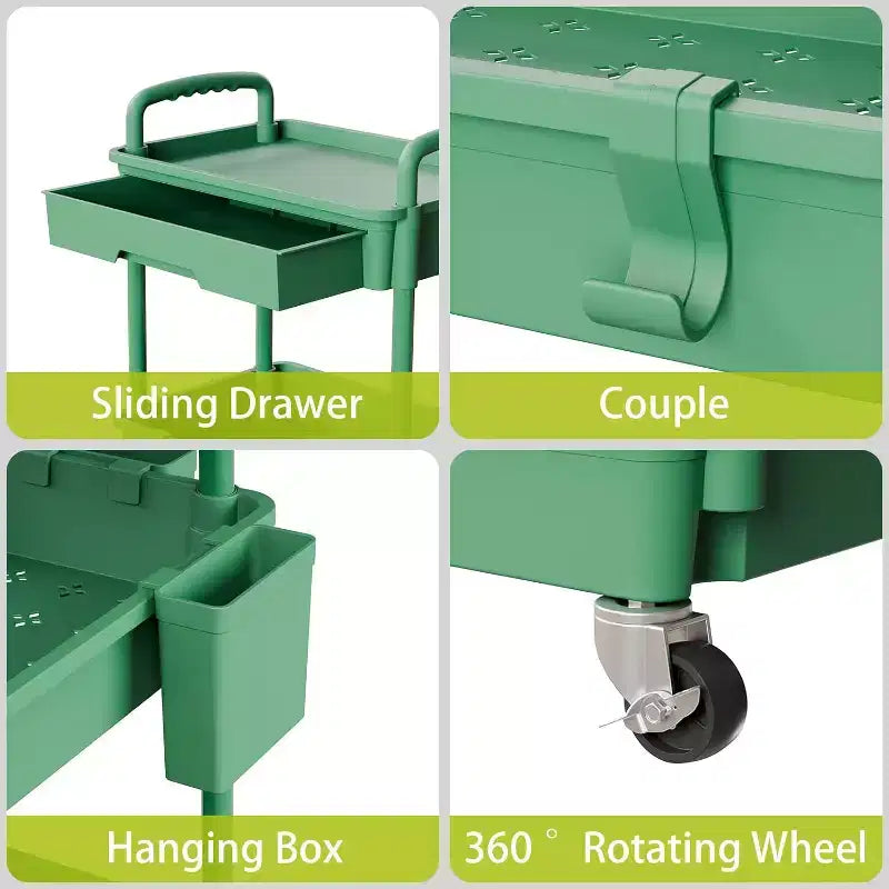 5 Tier Rolling Utility Cart with Drawer, Plastic Storage Organizer Cart with Wheels, Lockable Caster for Kitchen, Bathroom, Office, Bedroom