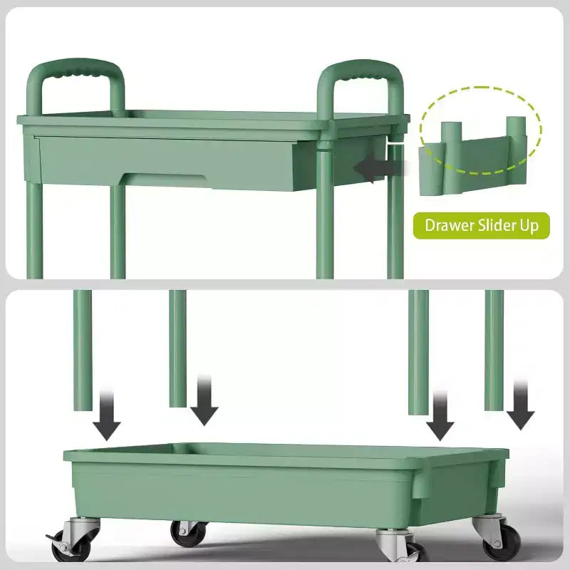 5 Tier Rolling Utility Cart with Drawer, Plastic Storage Organizer Cart with Wheels, Lockable Caster for Kitchen, Bathroom, Office, Bedroom