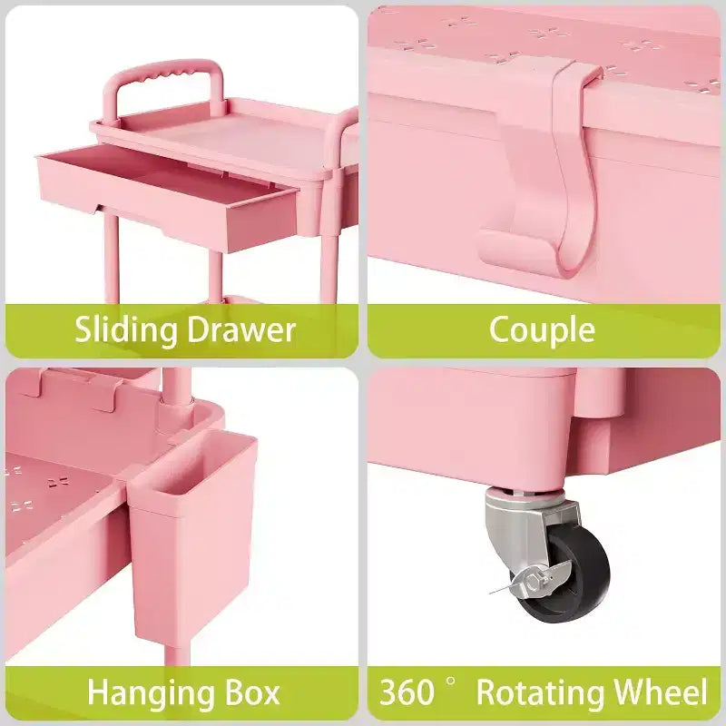 5 Tier Rolling Utility Cart with Drawer, Plastic Storage Organizer Cart with Wheels, Lockable Caster for Kitchen, Bathroom, Office, Bedroom