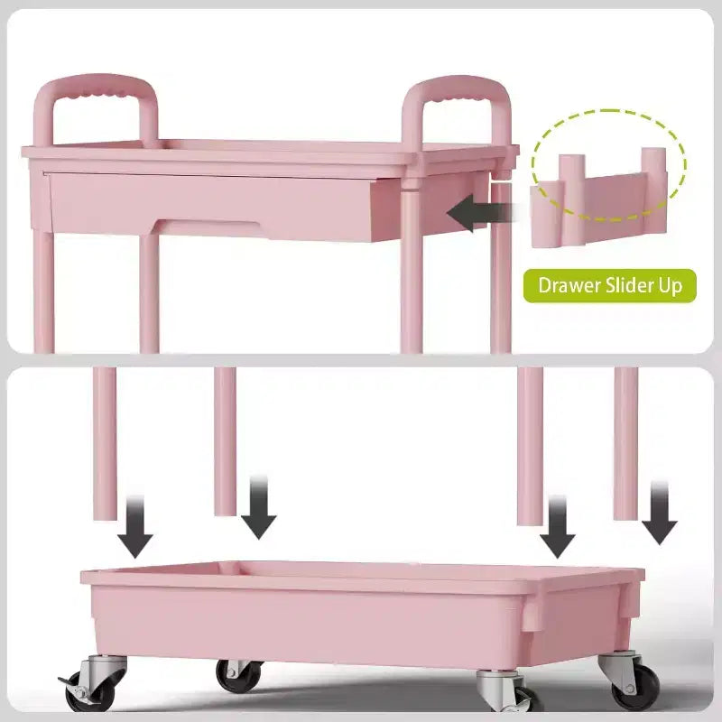 5 Tier Rolling Utility Cart with Drawer, Plastic Storage Organizer Cart with Wheels, Lockable Caster for Kitchen, Bathroom, Office, Bedroom
