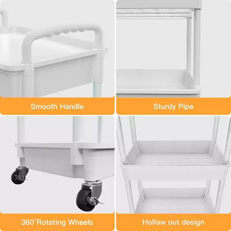 5 Tier Rolling Utility Cart with Drawer, Plastic Storage Organizer Cart with Wheels, Lockable Caster for Kitchen, Bathroom, Office, Bedroom