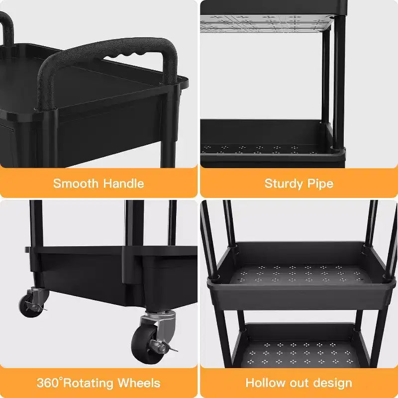 5 Tier Rolling Utility Cart with Drawer, Plastic Storage Organizer Cart with Wheels, Lockable Caster for Kitchen, Bathroom, Office, Bedroom
