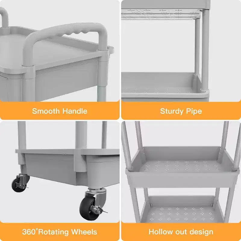 5 Tier Rolling Utility Cart with Drawer, Plastic Storage Organizer Cart with Wheels, Lockable Caster for Kitchen, Bathroom, Office, Bedroom