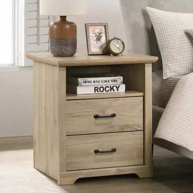 USB Charging 2 Drawer Nightstand for Bedroom Living Room