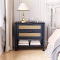 Rattan 2 Drawer Nightstand for Bedroom Living Room