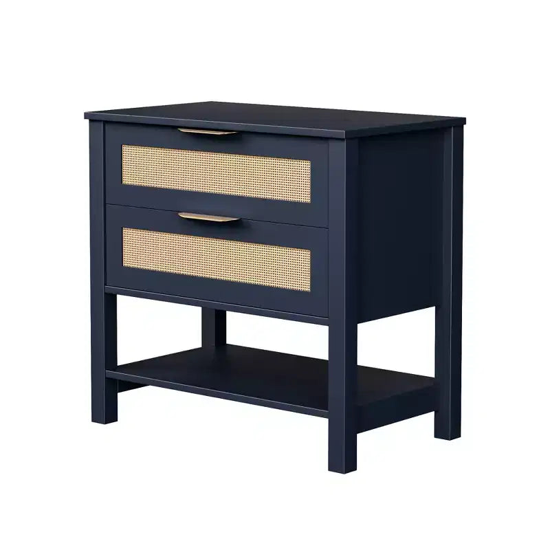 Rattan 2 Drawer Nightstand for Bedroom Living Room
