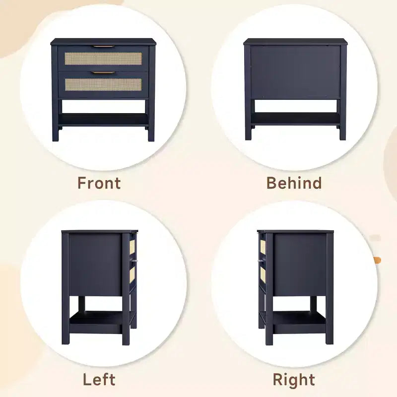 Rattan 2 Drawer Nightstand for Bedroom Living Room