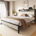 GDFStudio Roger Modern Platform Bed Frame with Upholstered Storage Headboard and Footboard